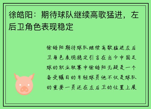 徐皓阳：期待球队继续高歌猛进，左后卫角色表现稳定