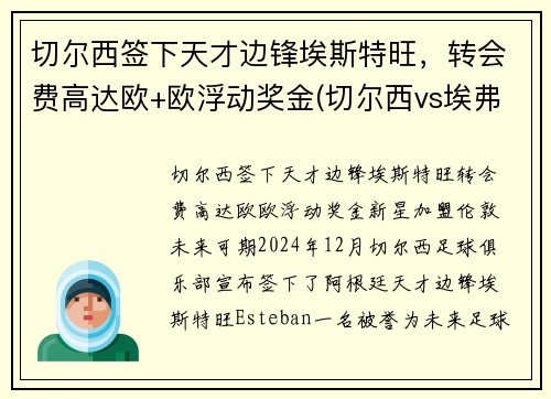 切尔西签下天才边锋埃斯特旺，转会费高达欧+欧浮动奖金(切尔西vs埃弗顿预测)